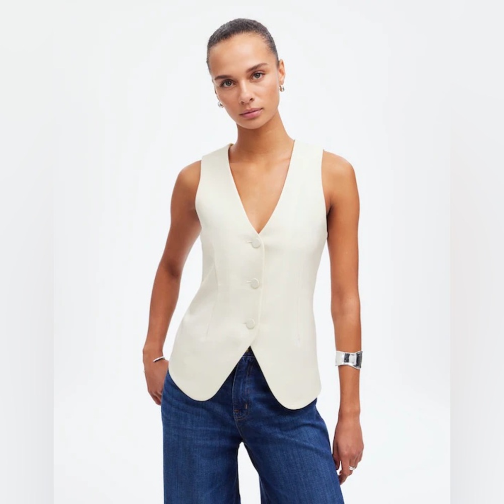 Madewell V-Neck Vest in Wool Blend in White